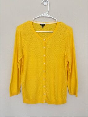 NWOT Talbots Crochet Knit Button Down Cardigan Sweater Medium Lightweight Bright